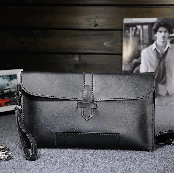 Wholesale personality vintage crazy horse leather wristlet handbag men envelope clutch bag