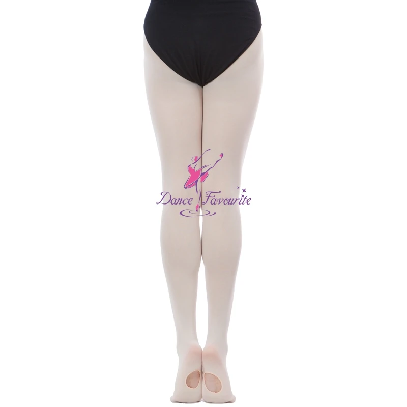 Girls Pink/White Seamless Convertible Ballet Dance Tights with Hole TF07