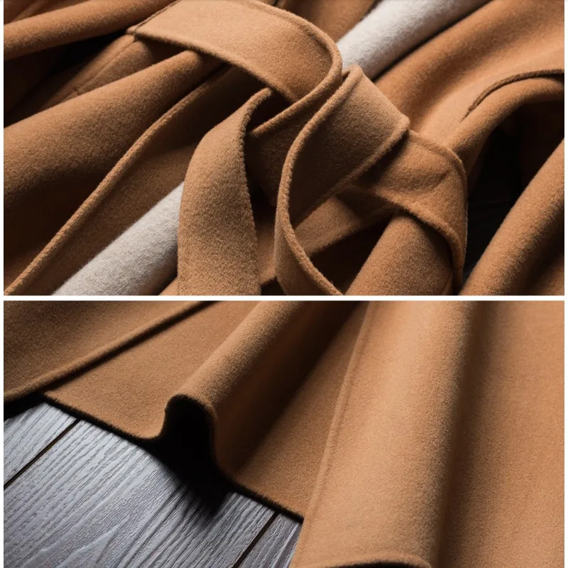 P18B151CH women cashmere wool hoodie coat with belt for ladies