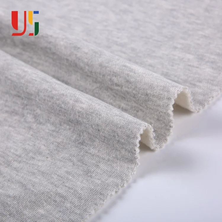 Light grey soft polyester cotton brushed fleece french terry knit fabric by the yard for hoodies