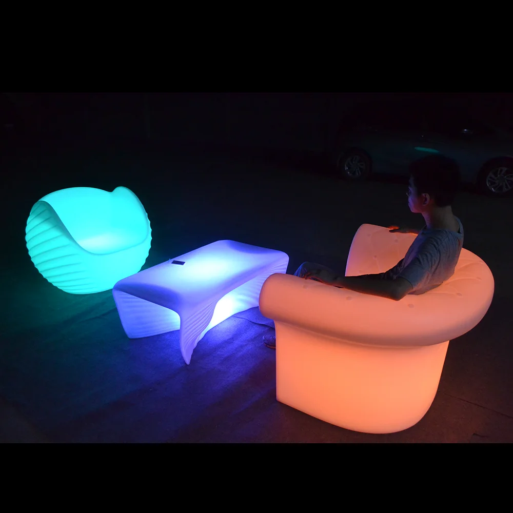
Rechargeable Battery Powered 16 Colors Lighting Illuminated Hotel Restaurant Nightclub Furniture Sofa Set Led Bar Sofa 