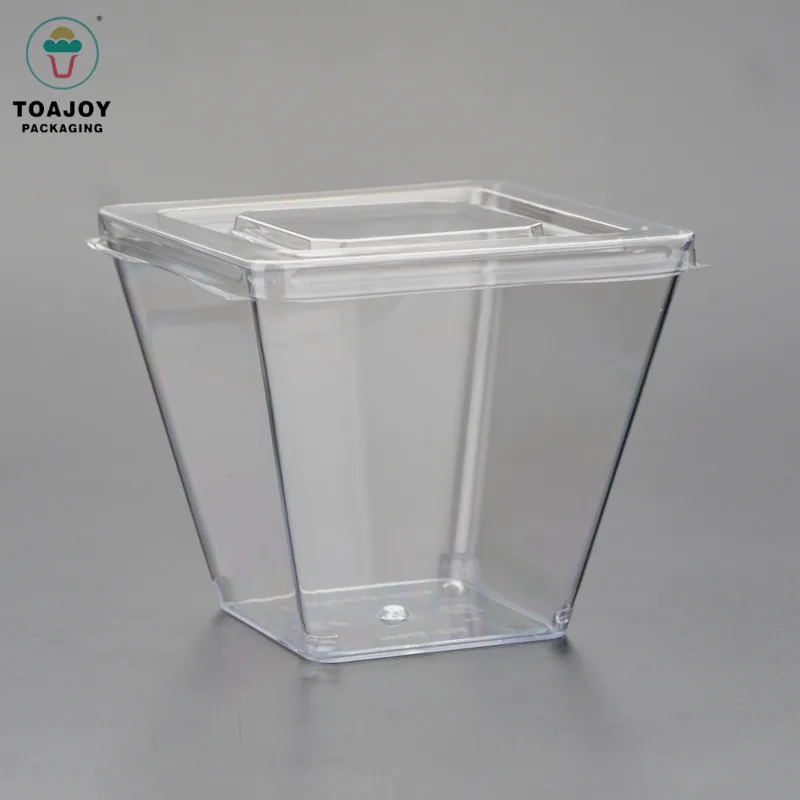 1000pcs/carton Disposable pudding trapezoid 8oz dessert cup shaped with lids plastic dessert cups