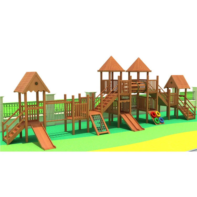 Pre-school outdoor playground children equipment wooden park big kids slide for sale