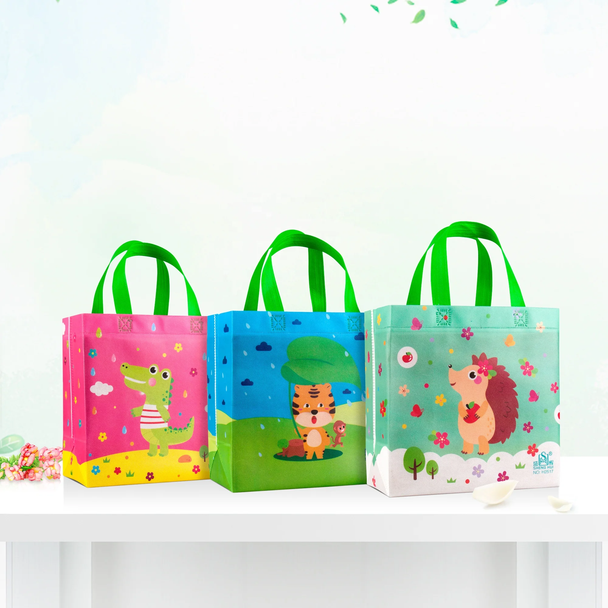 customized cartoon printing portable handled ultrasonic design Non-woven Shopping Bag for kids clothing stores or gift packaging