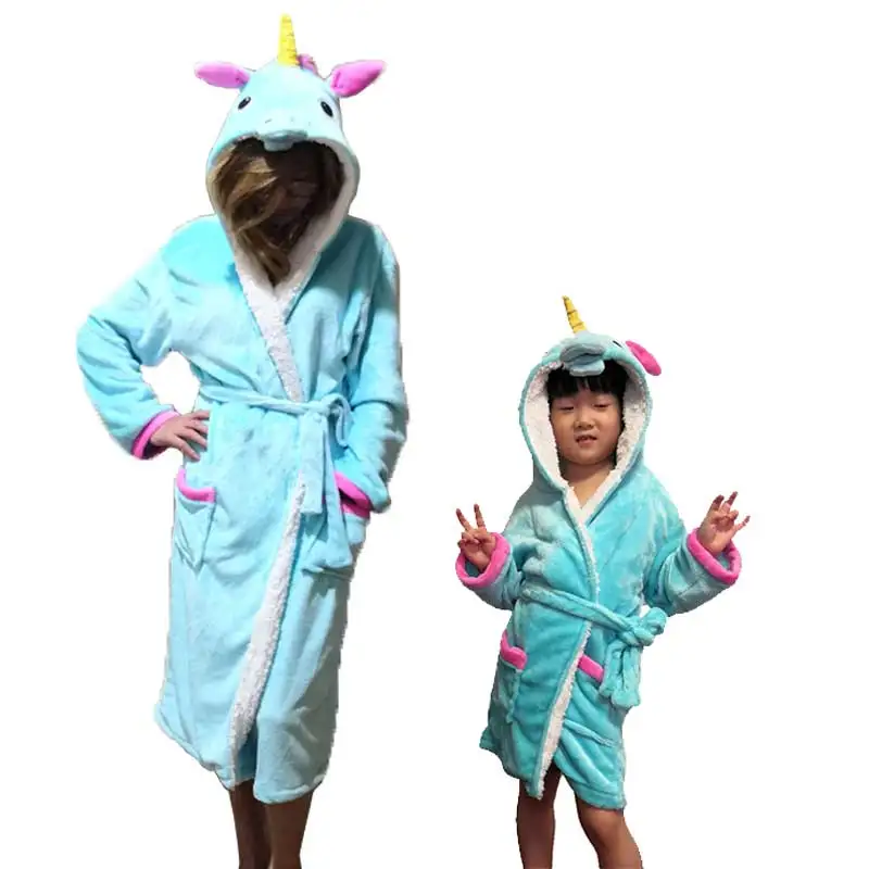 AIMINYZ Wholesale Cartoon Unicorn Nightgown Robe Cheap Nightwear Sleepwear Women Terry Bathrobe Pajama Adult Onesie Girl Men