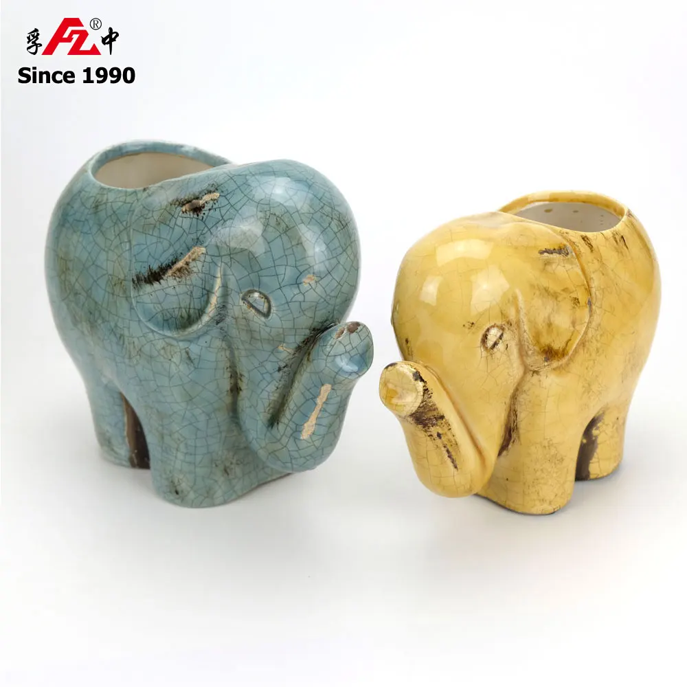 Antique ceramic hippo shaped flower pot, animal shaped planter