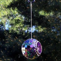 Hot Selling Round Glass Mosaic Hanging Outdoor Bird Feeder Shining Purple Design