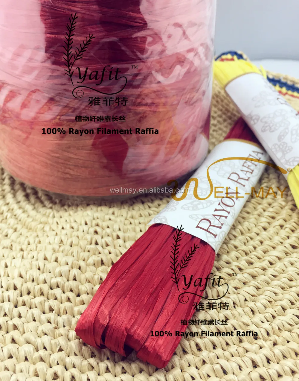 
YAFIT viscose filament yarn / rayon raffia 4000D Matte color-Red 75063 