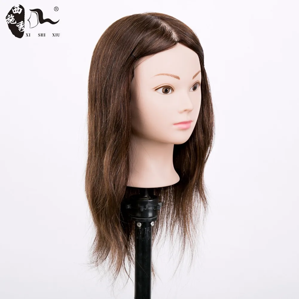 XISHIXIUHAIR 100% Natural Human Hair Training Head for Hairdresser American African Training Mannequin Doll Head