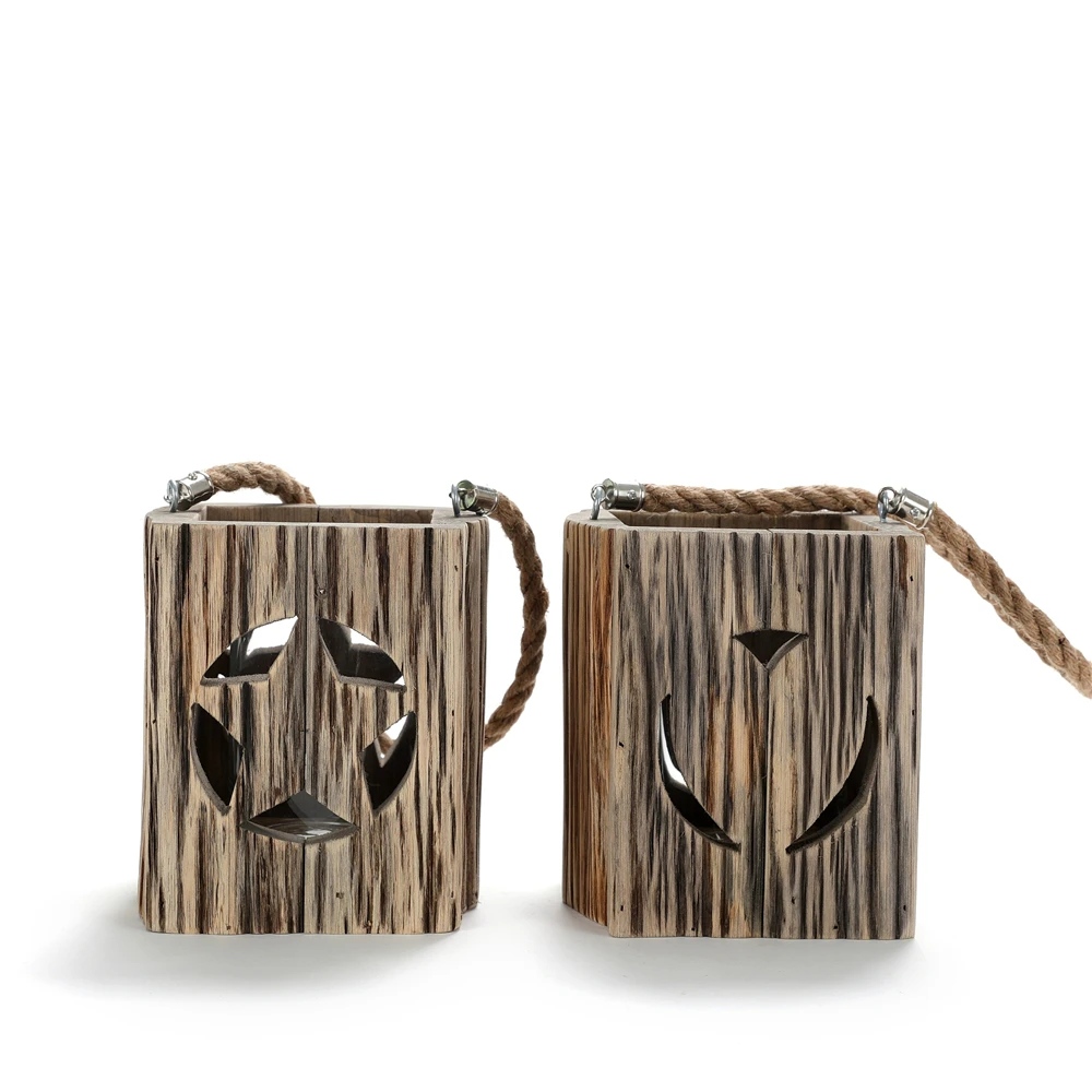 Primitive driftwood hurricane lanterns with glass cup