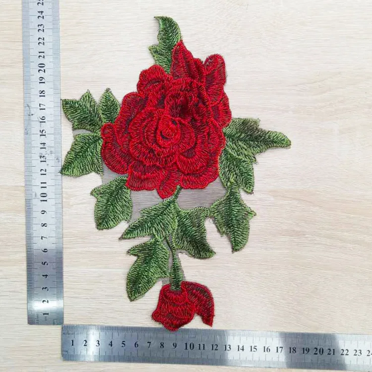 China wholesale custom flower applique rose embroidered patches for garment