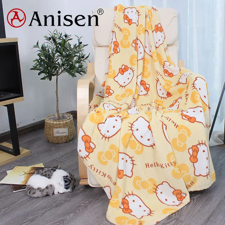 2021 Wholesale Soft Fleece Oem Custom Printing Patterns Hello Kitty Coral Baby Blanket