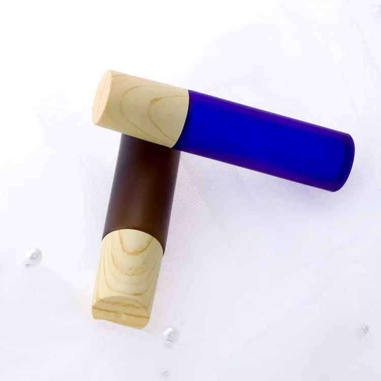 10 ml roll on bottle perfume Frosted Glass roller ball bottles roll on with wood caps blue amber black clear
