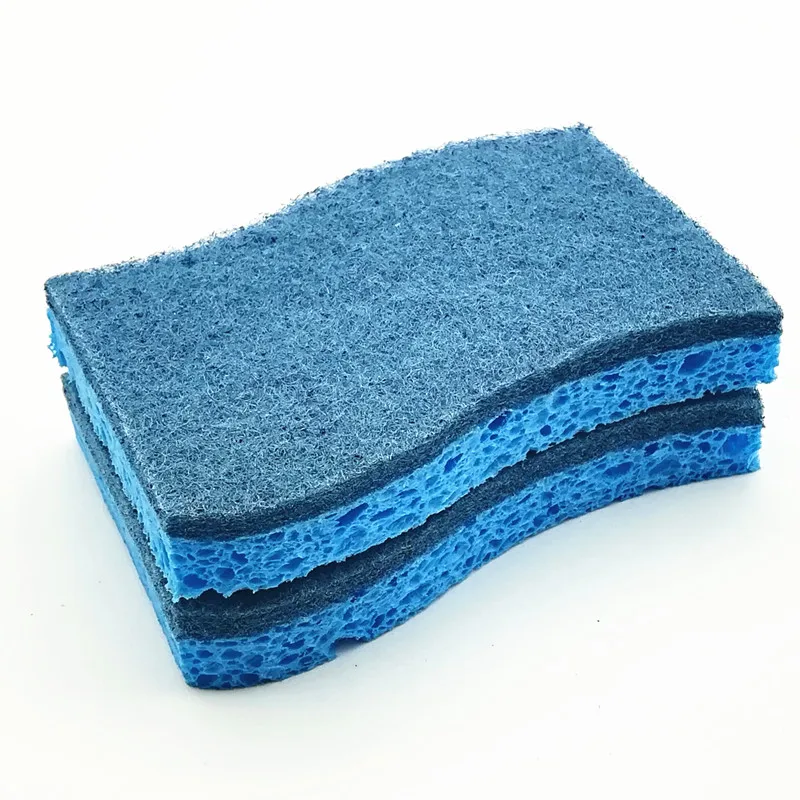 Amazon Hot Sale Blue Wavy Vegetable Biodegradable Skin-Friendly Kitchen Cleaning Cellulose Sponge Scrubber Sponge Scouring Pad