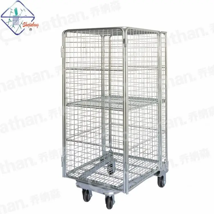 Оцинкованная складной вложенности сетки прачечная роликовый контейнер