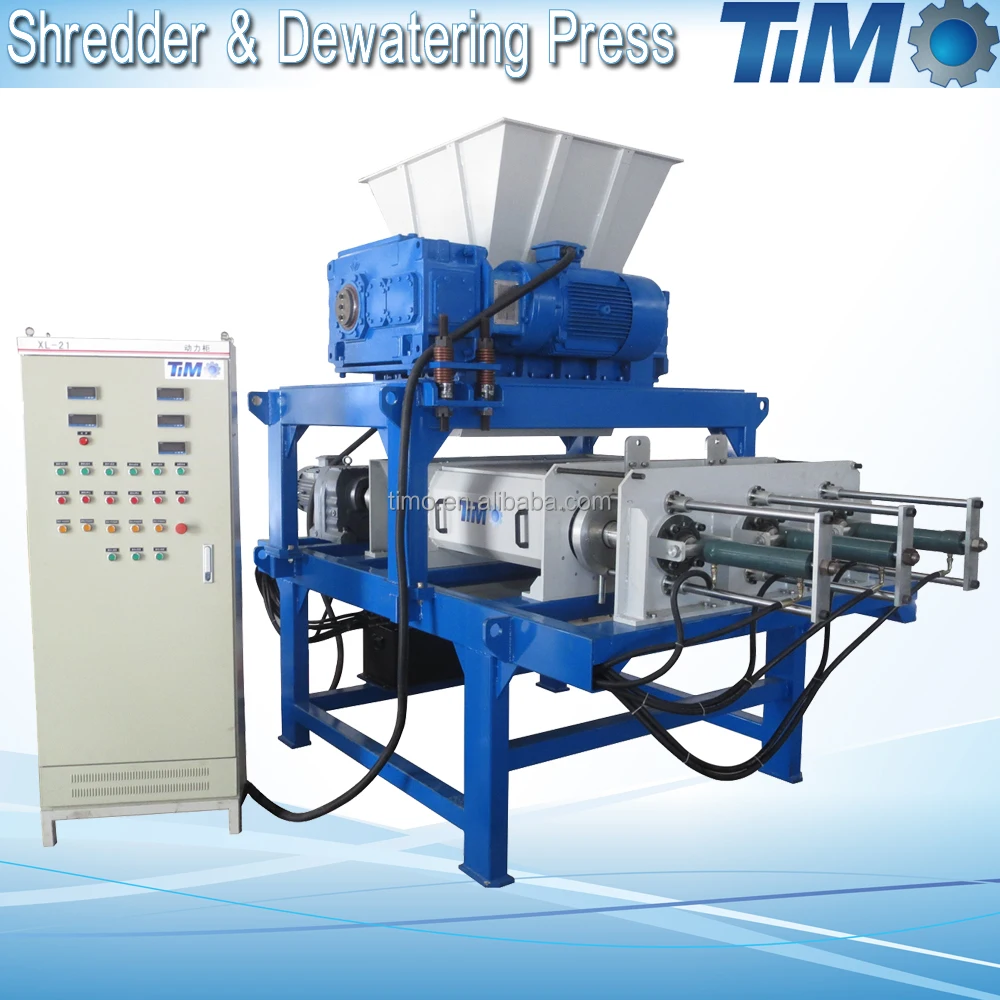 refuse derived fuel (RDF) industrial shredder and dewatering screw press