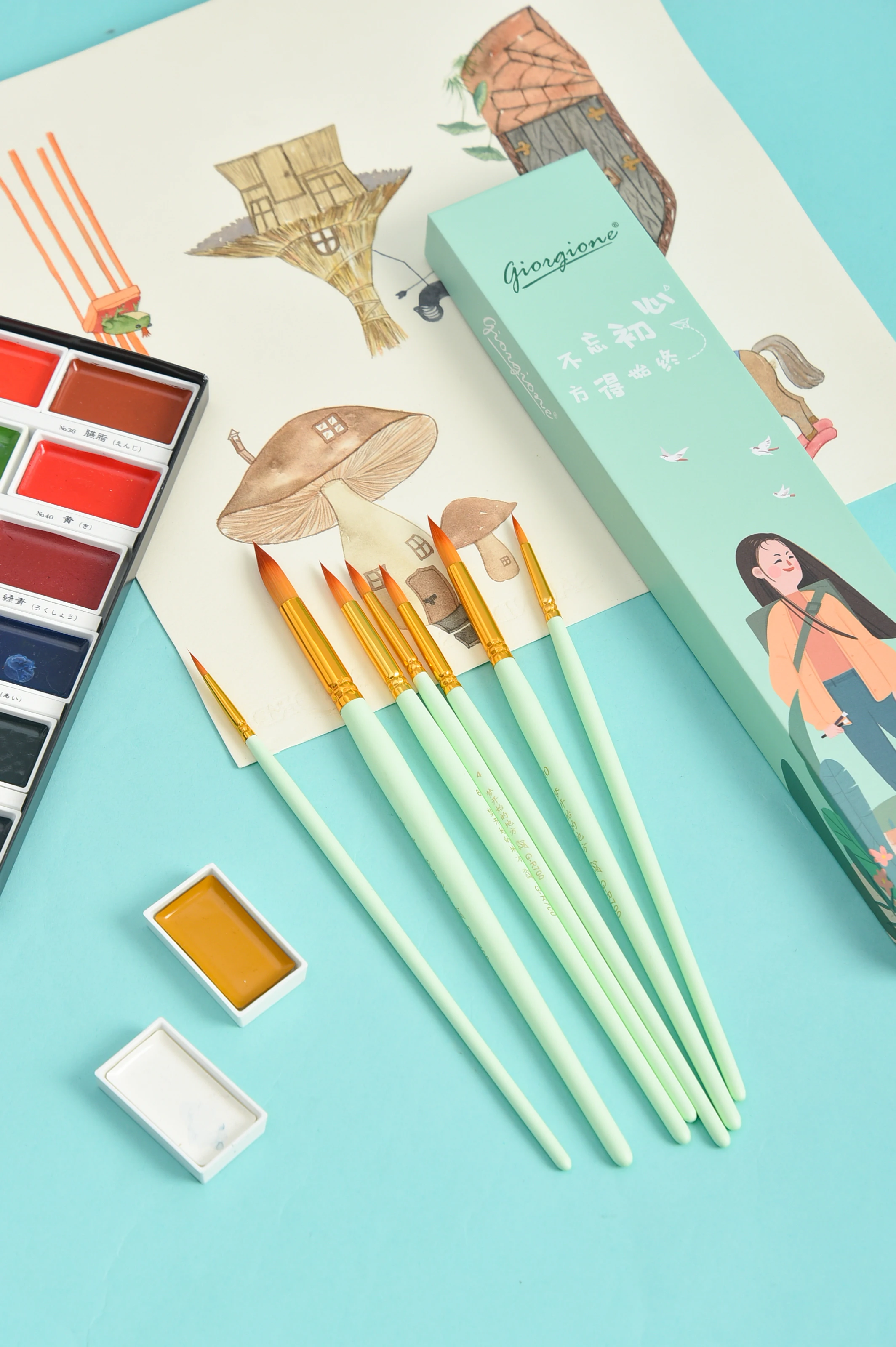 Giorgione 7 Pieces  Round Peak Nylon Wool Color Pens - Dream Chase Series (mint green)