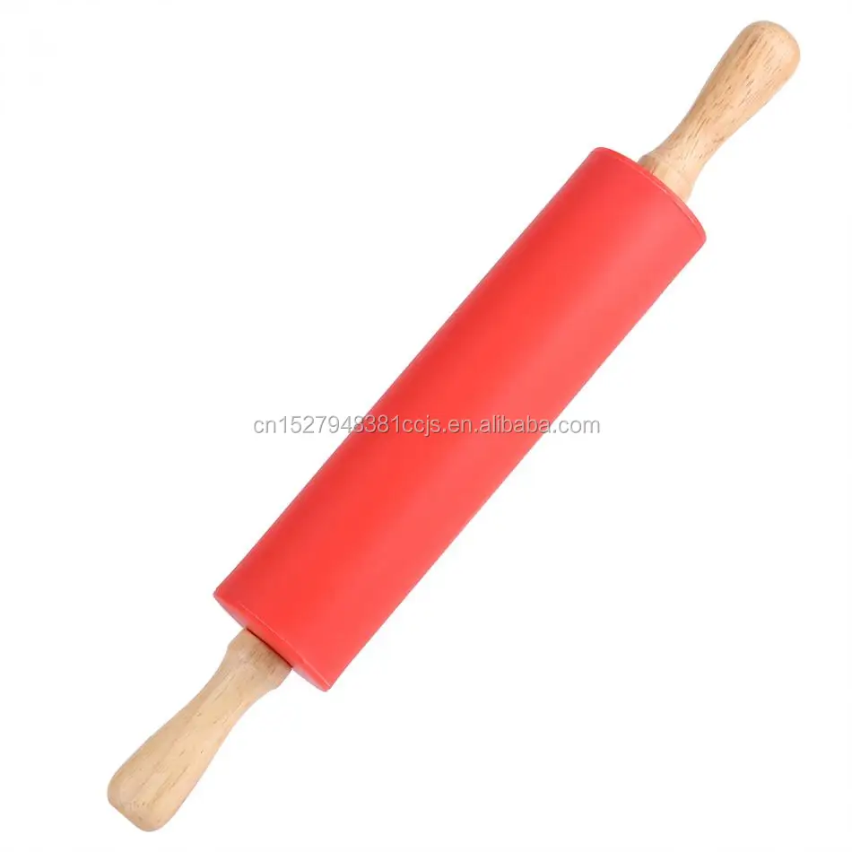 Silicone Rolling Pins with wooden handle Non-Stick Bakeware Fondant Rolling Pin with Plastic Handle Pastry Tools