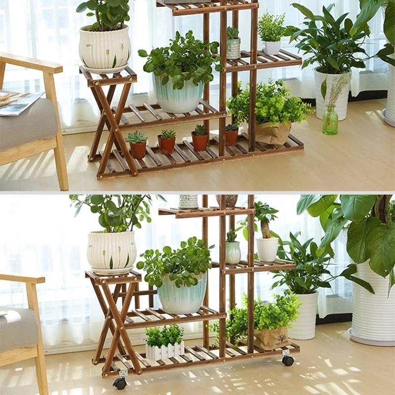 Wooden Plant Flower Display Stand Wood Pot Shelf Storage Rack Strong and Firm for Home and Garden