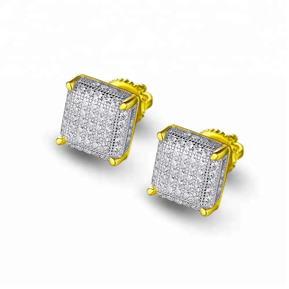 new model iced out 18k plated gold ear rings design for man