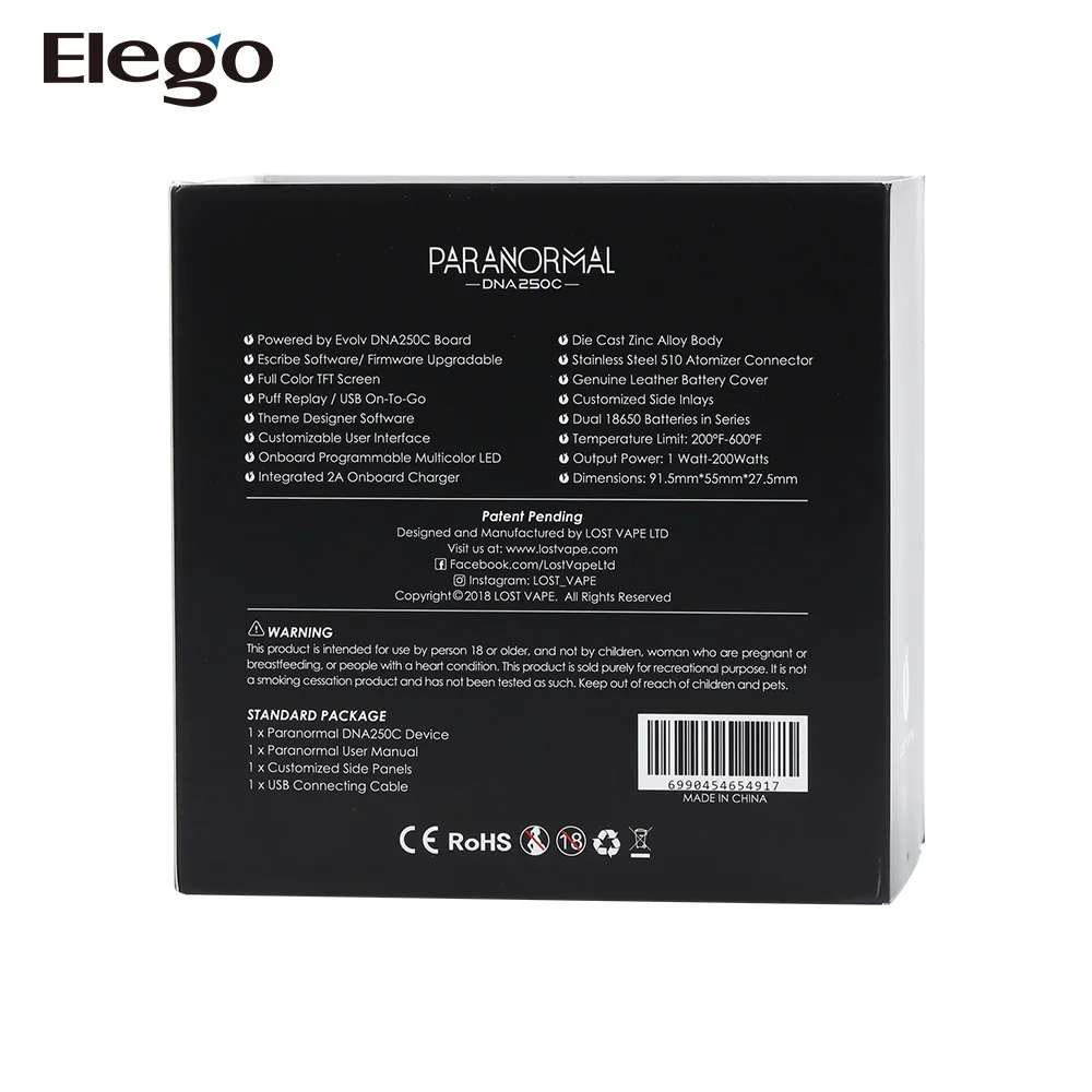 High quality ecig mod Lost Vape Paranormal DNA250C Box Mod