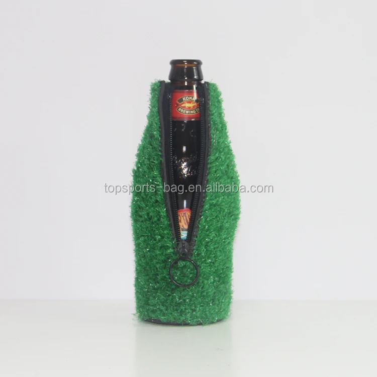 Green Artificial Grass Neoprene Beer Bottle Cooler Stubby Holder Turf Beer Cooler Insulator