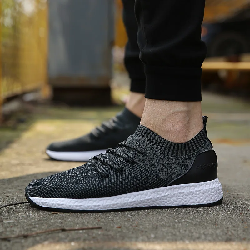 Greatshoe online shopping fashion sneakers with flyknitting fabric and air sport shoes for men