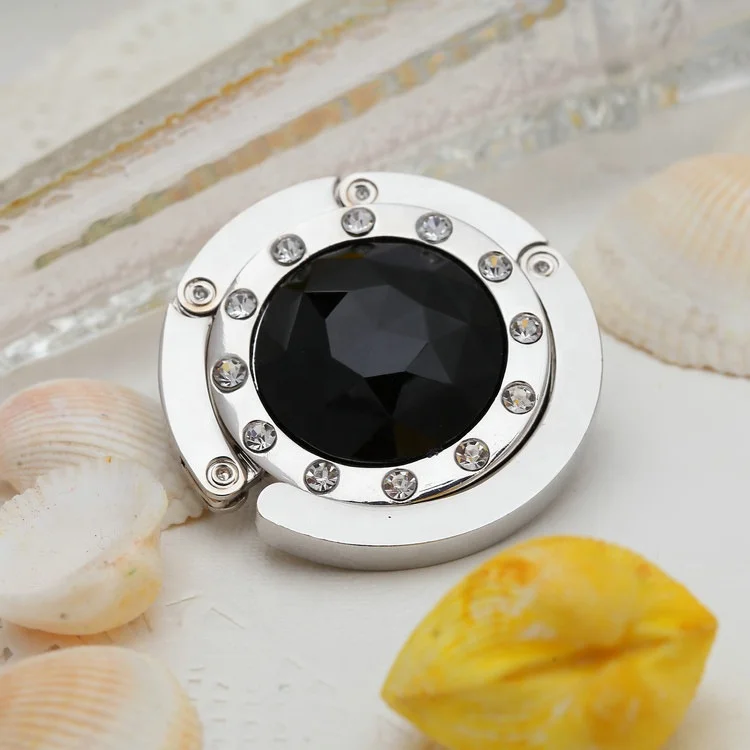 Factory direct price metal foldable table top hand bag hook hanger table hanger hook with precious stone