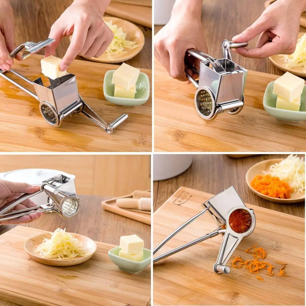 Hot Selling Stainless Steel Cheese Grater Rotary 4pcs Drums Interchanging Cheese Grater Cheese  Drums Slicer