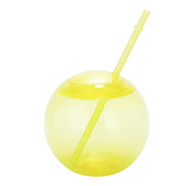 Single Wall Round Ball Tumbler Plastic Straw Tumbler