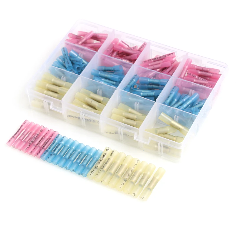 Urlwall 200 Pcs Insulated Electrical Wire Connectors Waterproof Heat Shrink Terminal Butt  Connectors