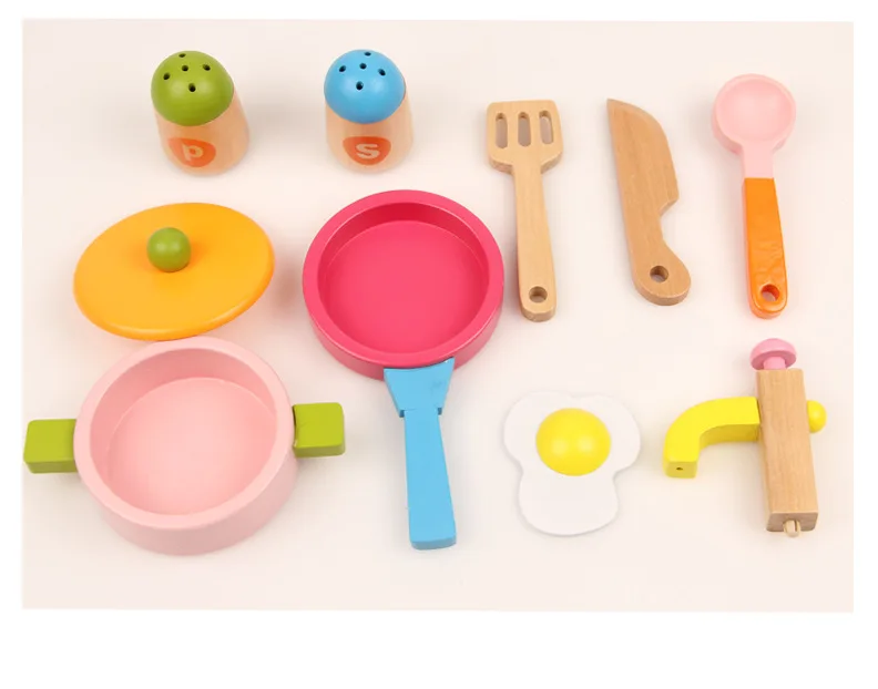 Wholesale Chinese cheaper wooden children pretend play girl cooking game kitchen set for kids WKT003