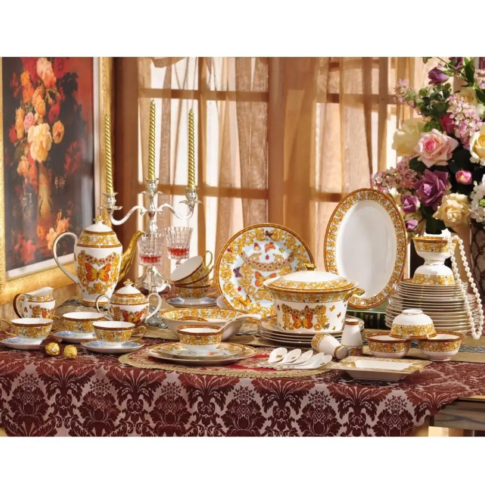 
Luxury Golden Table Ware Hand Painting Dinner Ware Bone China Dinner Sets 