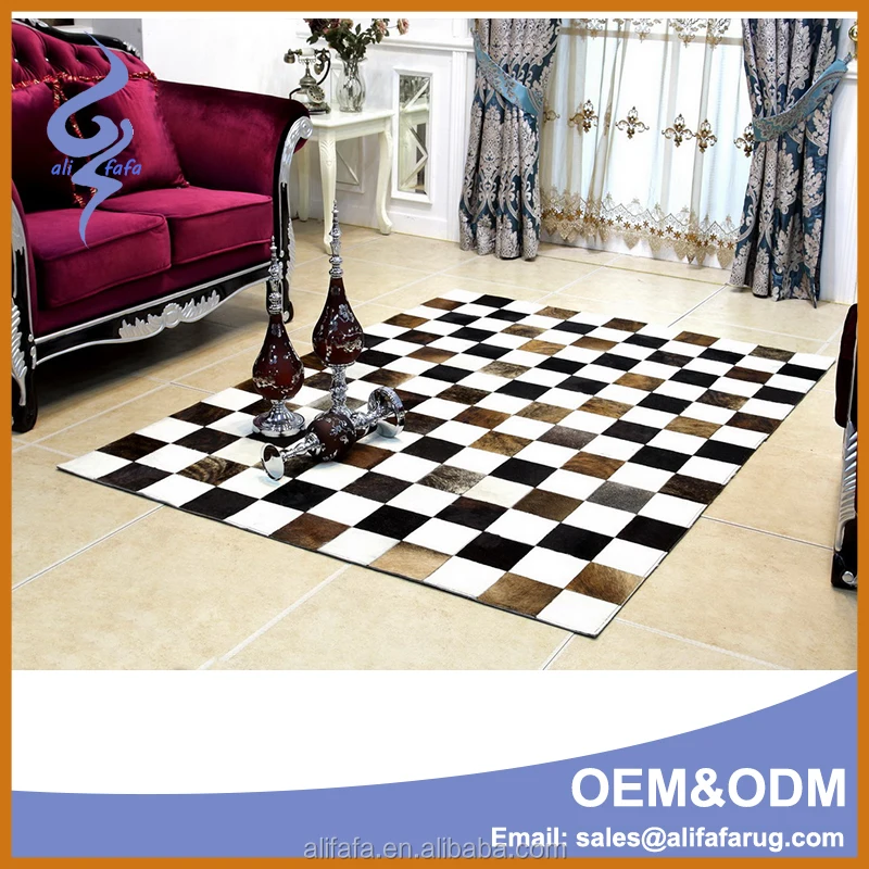 Cowhide carpet and rug, 15x15cm patchwork cow rug with leather border