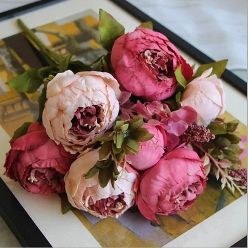 European Style Vintage Artificial Peony Silk flower Real Touch Peony Bouquet of Flowers