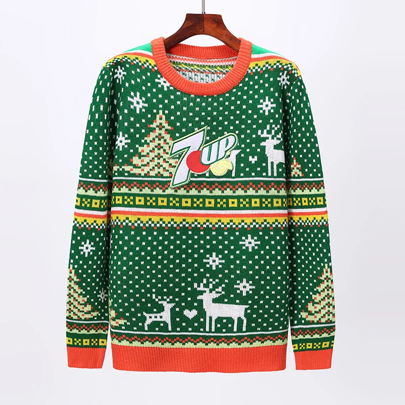 
Hot selling winter knitted jacquard pattern applique embroidery custom logo unisex Christmas jumpers Christmas sweater 