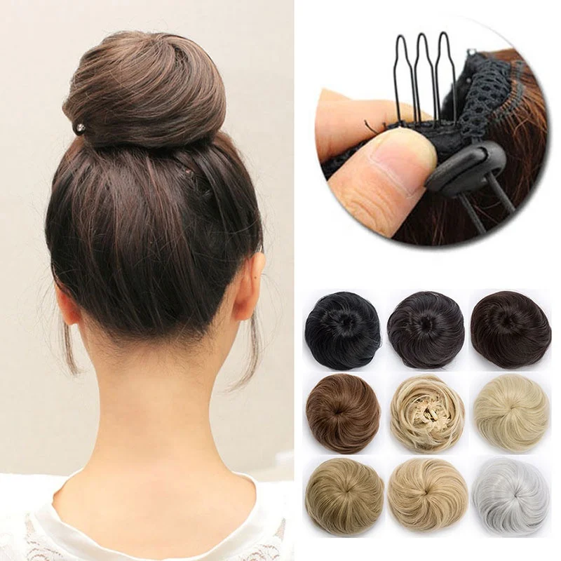 
S-noilite high quality drawstring clip in synthetic hair chignon bun, girls hair scrunchies straight updo ponytail for wedding 