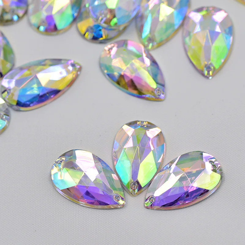 17*28mm Big Size Sewing Flatback Stones Acrylic Strass Appliques Sew On Crystal AB Drop Rhinestone for Clothes
