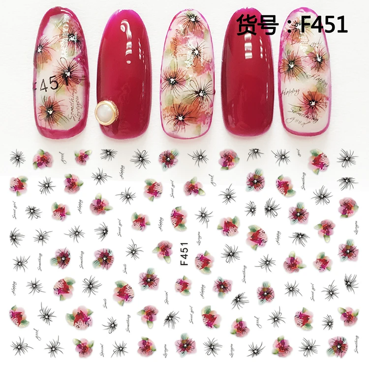 F449-459 Lavender Cartoon horse Nail Art Decals 3D Manicure Applique Nail Stickers for Nail Decoration