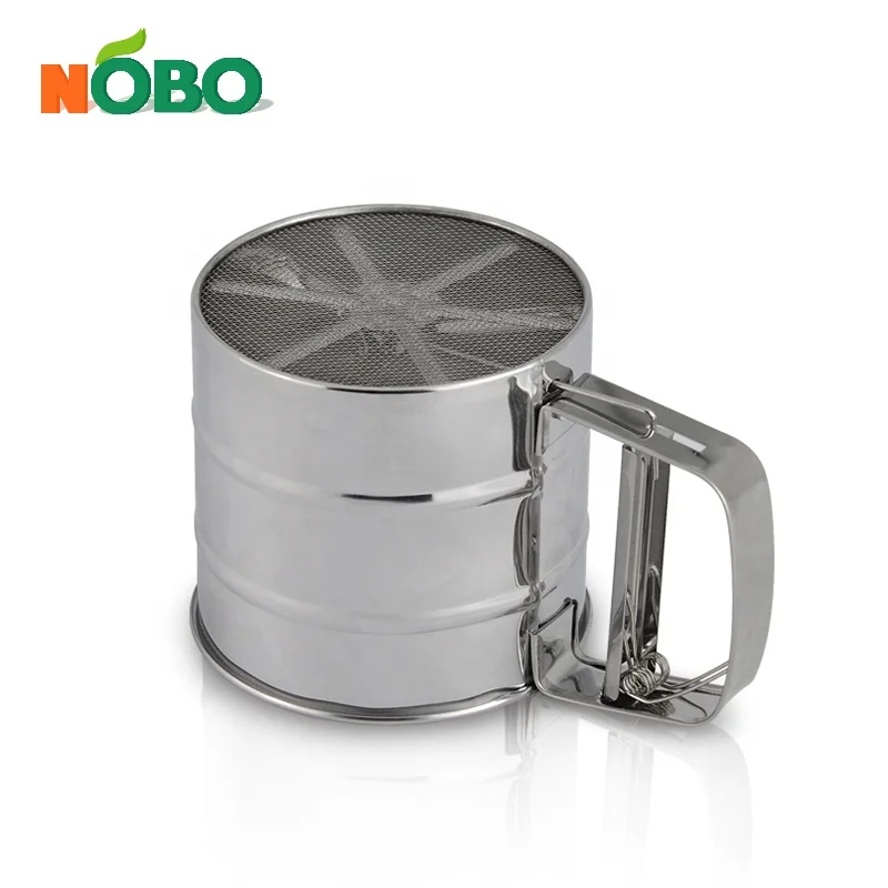 Shaker Sieve Cup with Crank Kitchen Flour Sifter Stainless Steel Use One-handed Double Mesh Family Baking & Pastry Tools 10.5cm