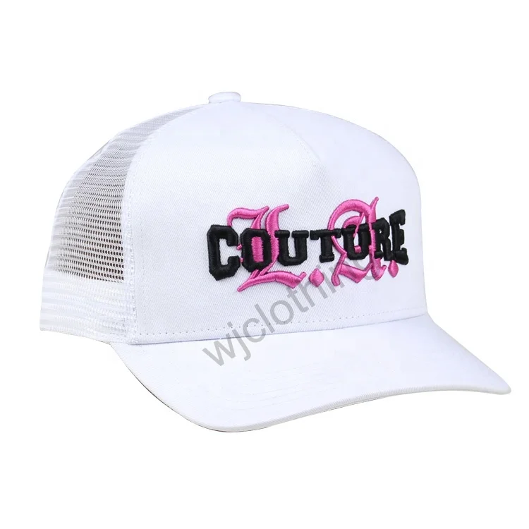 Low profile 5 panel custom embroidery white trucker hat