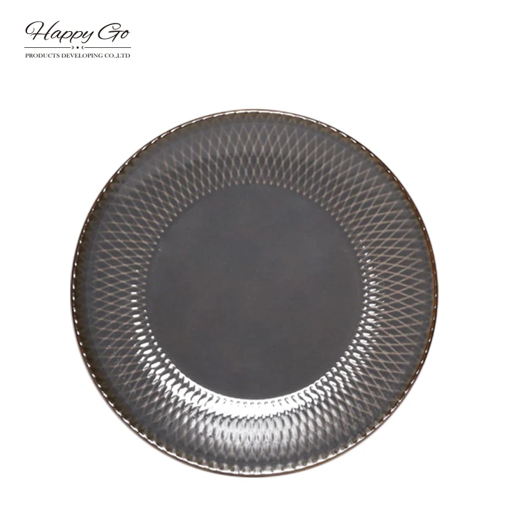 Geometry collection stoneware tabletop set with metallic rim glaze Nordic style modern embossed ceramic dinnerware