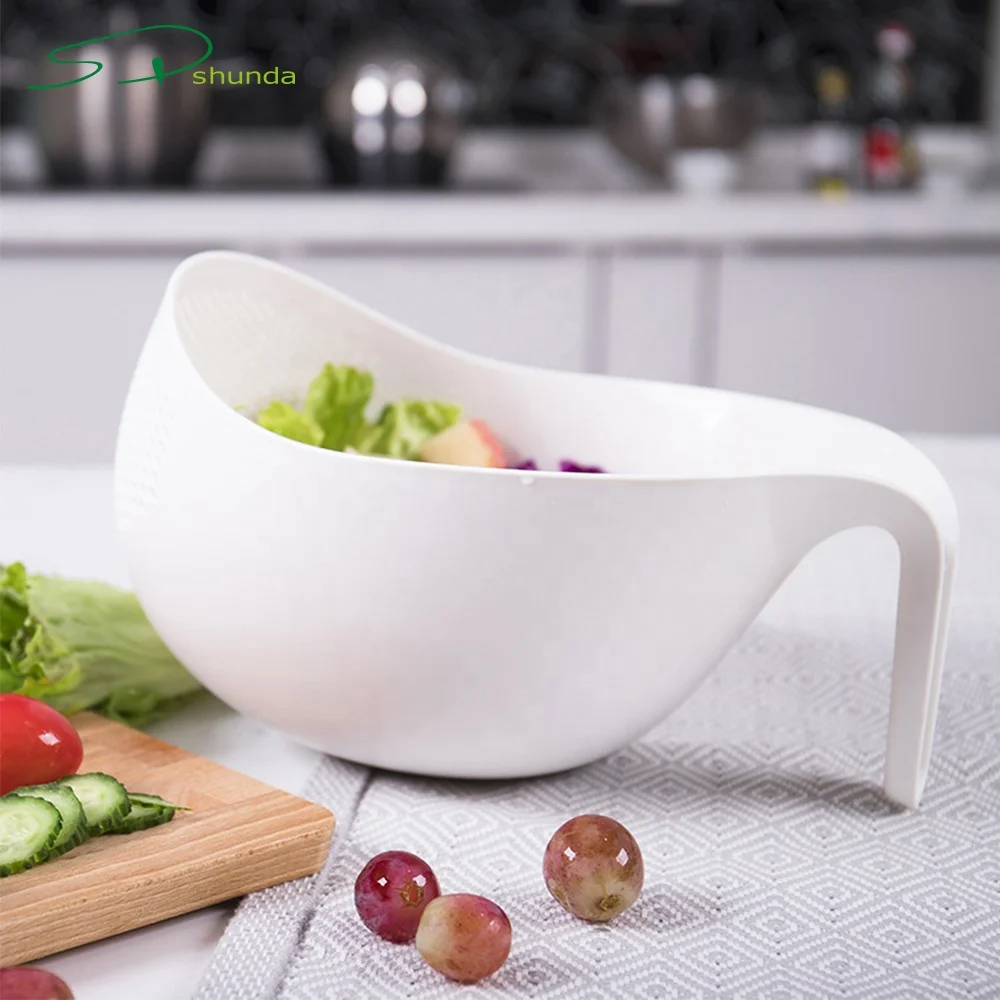 Kitchen Accessory Multifunctional Non-slip Colander Washing Fruit Vegetable Salad Bowl Plastic Draining Basket With Handle