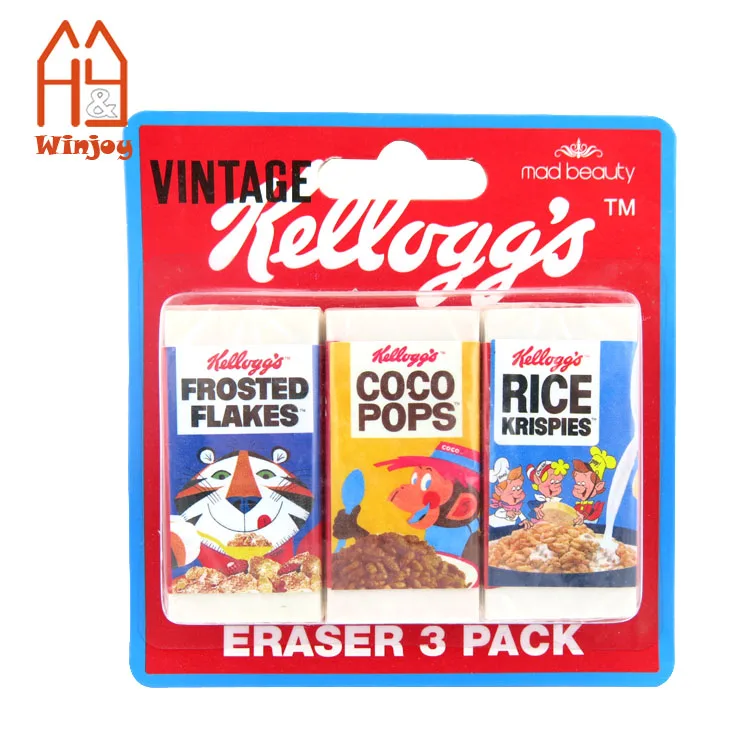 Factory OEM cartoon printed eraser,eraser set with blister card set,3 pack.