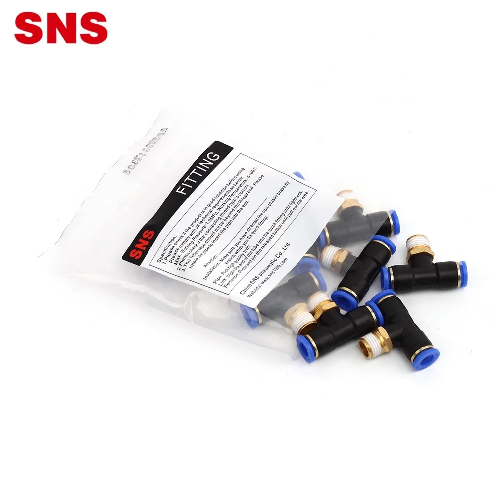 SNS Series pneumatic one touch T type fitting three way joint male branch tee plastic quick fitting air hose tube tconnecto
