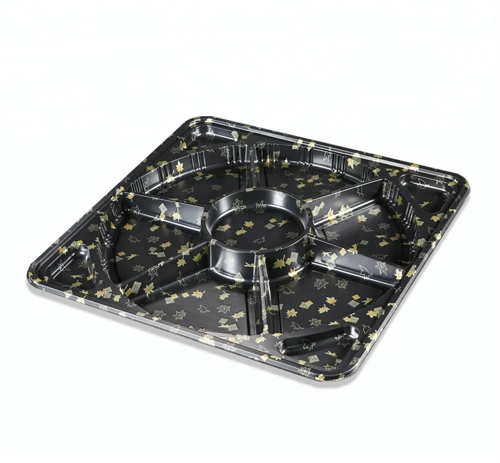 Black Compartments Food Packaging Container Party  Plastic Tray Large