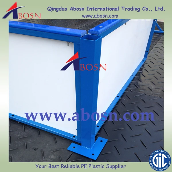 Yellow HDPE skirting boards for hockey/wall skating rinks