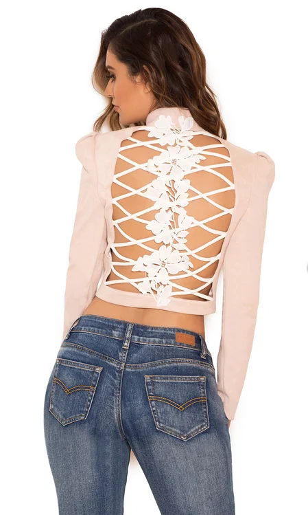 BH3364 с длинными рукавами короткое пальто сексуальное открытое платье с низким вырезом на спине куртка сексуальные кружева на спине, Модный повседневный Топ для женщин