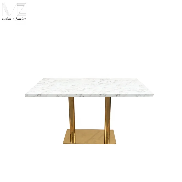 New Design Stainless Steel Faux square Marble Top Dining Table for 4 People