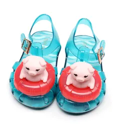 Kids Baby Jelly Pumps Sandals Breathable Soft Sole Cartoon Pig Buckle Strap